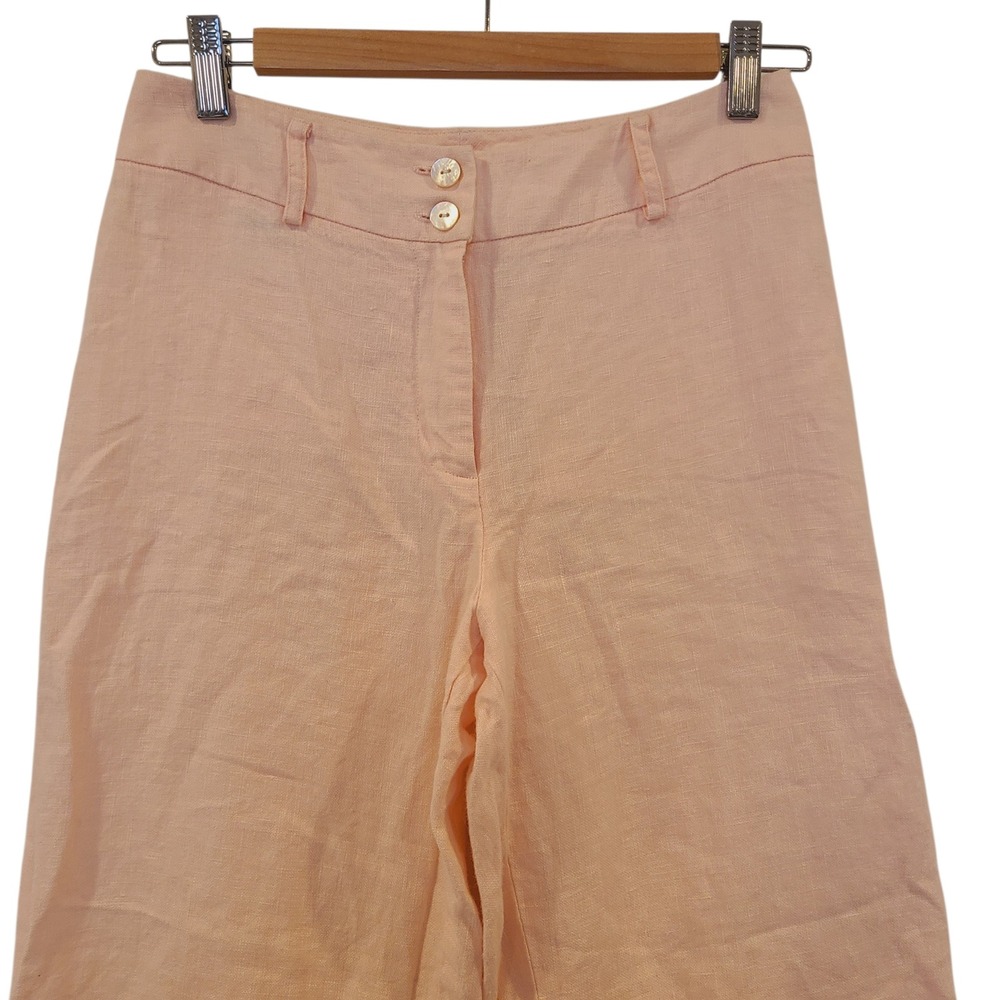 Lands End Womens Peach Pink 100% Linen Wide Leg High Rise Trousers Size 4 - Picture 2 of 5